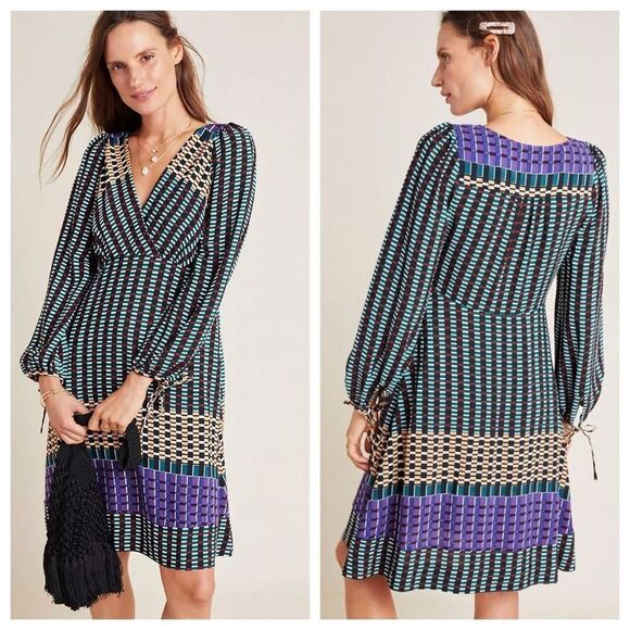 Anthropologie MAEVE Gianna Tunic Dress Long Sleeve printed Multi‎ size 2 - Picture 1 of 16